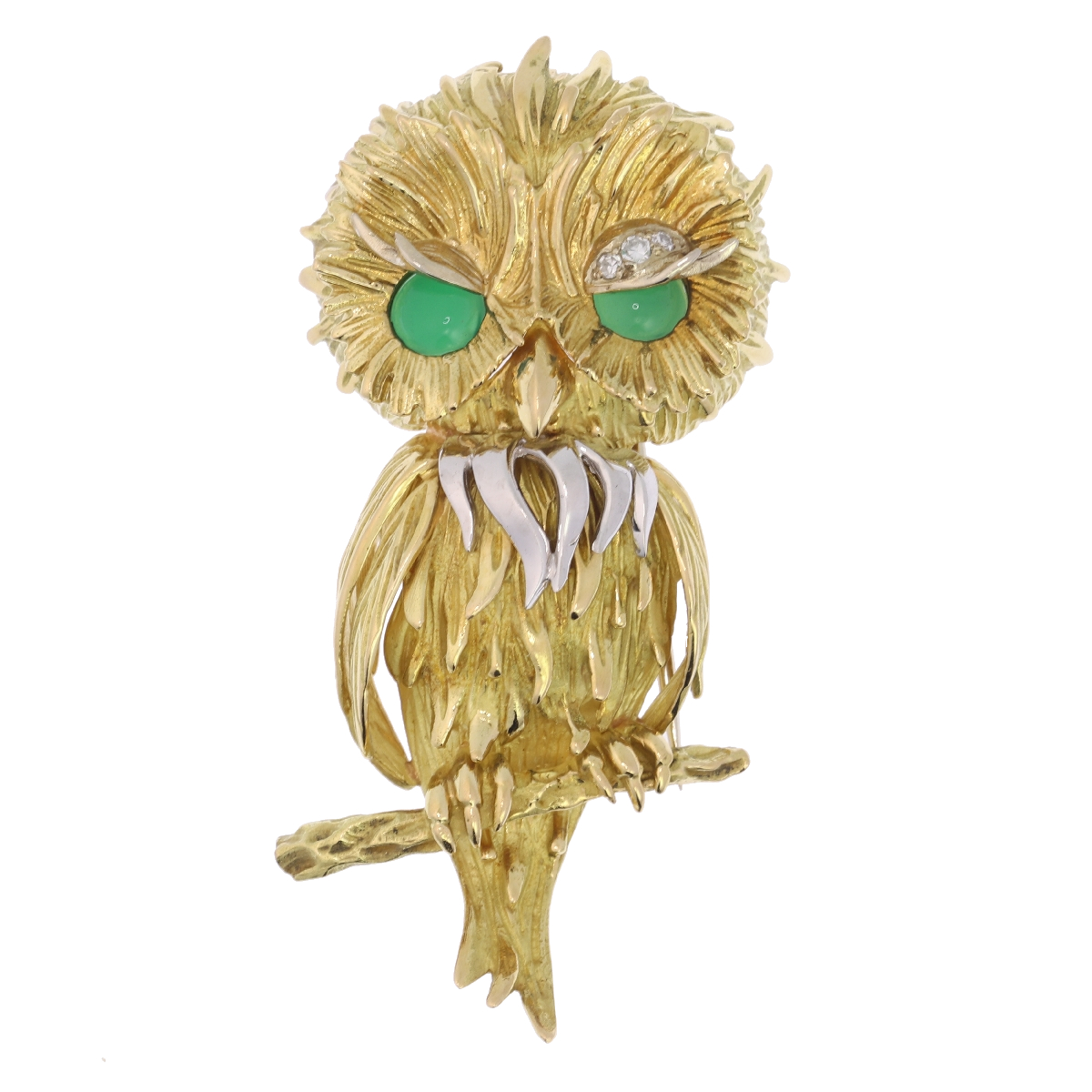 Vintage Fifties French gold owl with diamond eyebrow